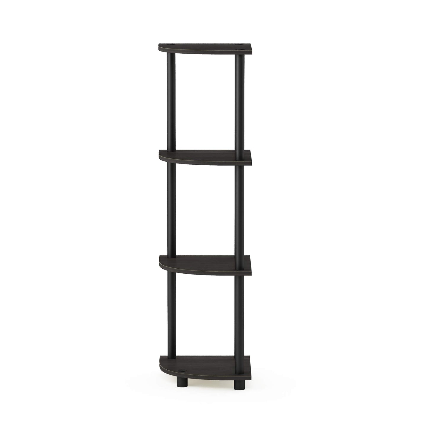 Furinno TURN-N-TUBE Corner Shelf, 4-Tier Corner Bookshelf, Display Storage Shelves with Open Shelves, for Organization and Storage, Living Room, Home Office, Garage, Espresso