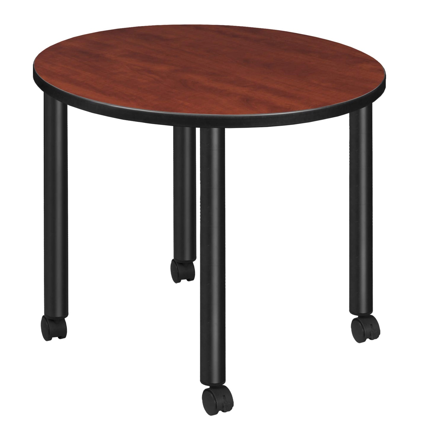 Romig Trek Small 30 in. Round Breakroom Table- Cherry Top, Black Mobile Legs