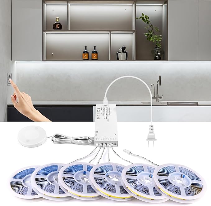 AIMENGTE Cabinet Light, LED Strip Lights, 6-in-1 12V COB Under Cabinet Lighting