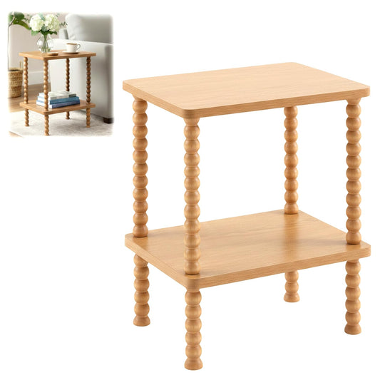 AceOrbit 1 Pcs 2 Tier Side Table, Spindle Vintage Bedside Nightstand, End Table with Storage Shelf for Small Space, Bedroom, Living Room, Entryway, Easy Assembly (Natural,Rectangle)