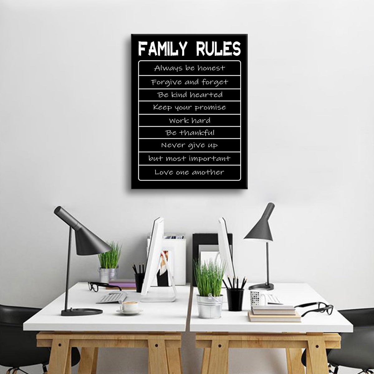 Motivational Canvas Wall Art Family Rules Entrepreneur Quotes Poster Print Inspirational Pictures Painting for Office Class Room School Wall Decoration Stretched and Framed [18''W x 24''H]