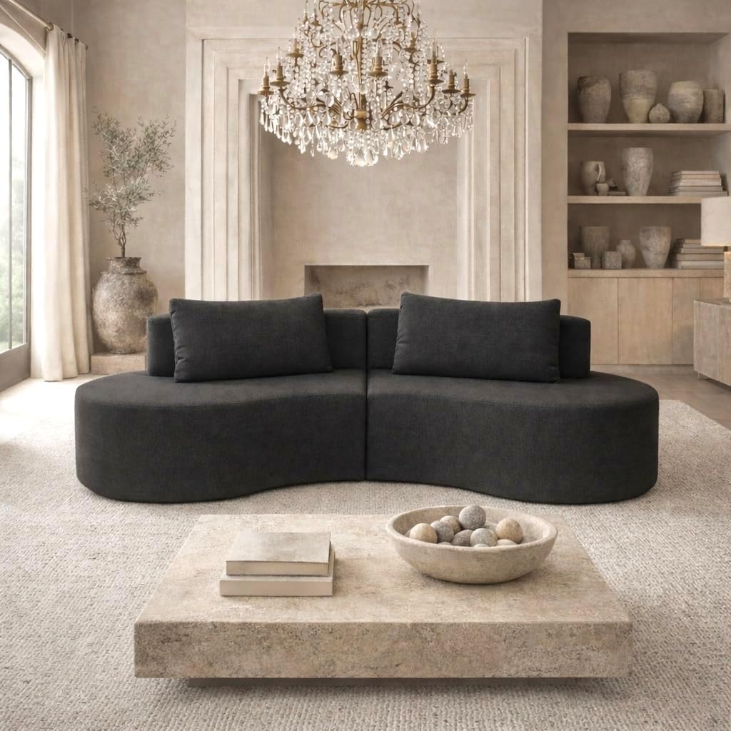 Cloud Frame Couch - Sold Separately- Indoor Outdoor Waterproof Unzippable Washable Circle Irregular Shape Sofa Modern Modular Sectional Minimalist Upholstered (Waterproof Black, Left Piece)