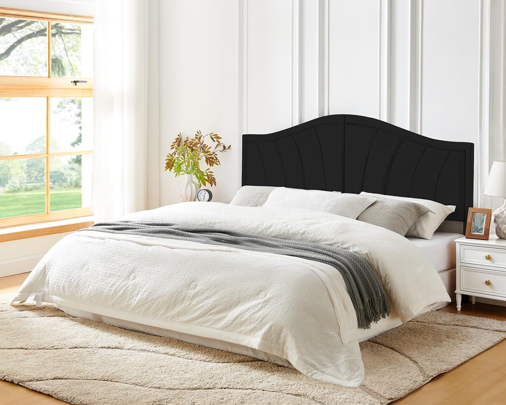 Beyetsea King Headboard Only, Upholstered Head Board King/California King Size, Velvet Headboards for Adjustable Bed Wall Mounted&Bed Frame Mount, Modern Vertical Channel Design Bed Headboard, Black
