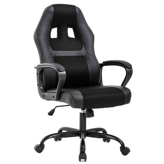 BestOffice Office Chair PC Gaming Chair Cheap Desk Chair Ergonomic PU Leather Executive Computer Chair Lumbar Support for Women, Men (Black)