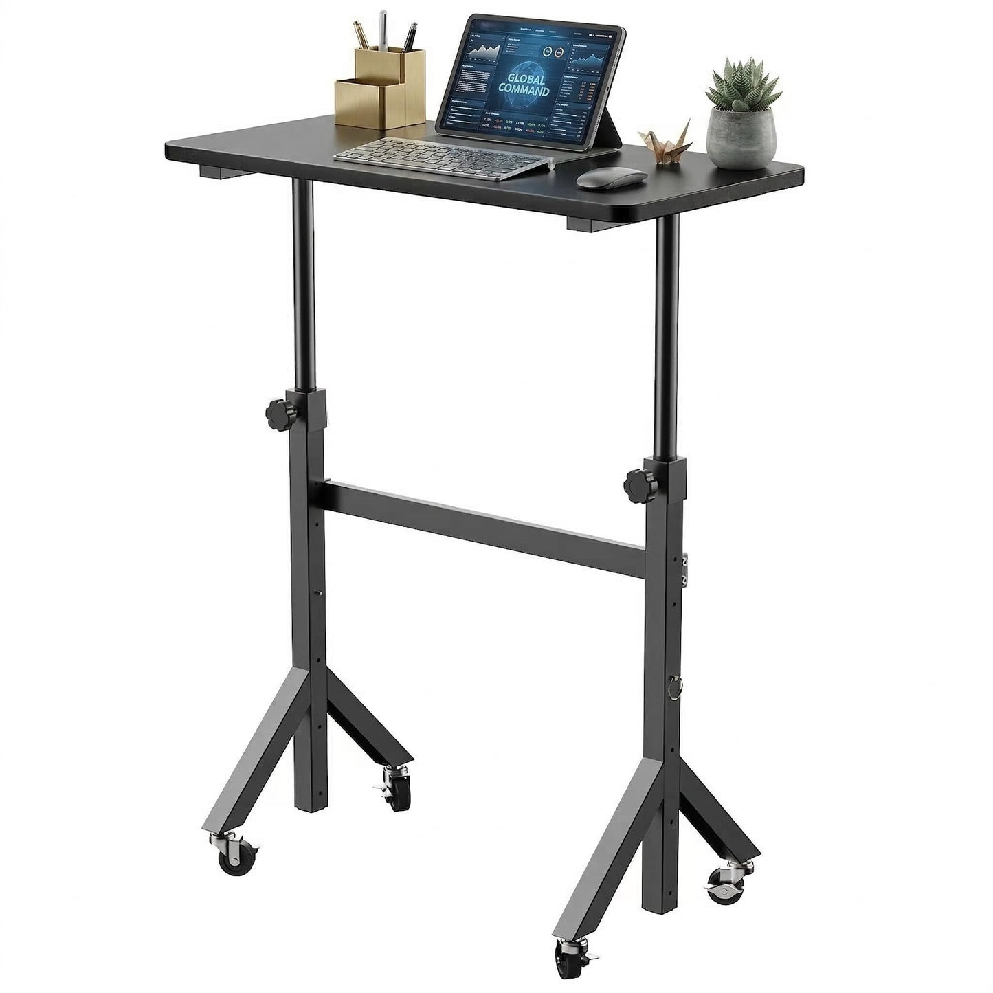 HUANUO 32'' Small Standing Desk Adjustable Heigh, Mobile Stand Up Desk with Wheels, Portable Rolling Desks for Walking Pad and Treadmill, Computer Laptop Desks for Home Office Space,Black