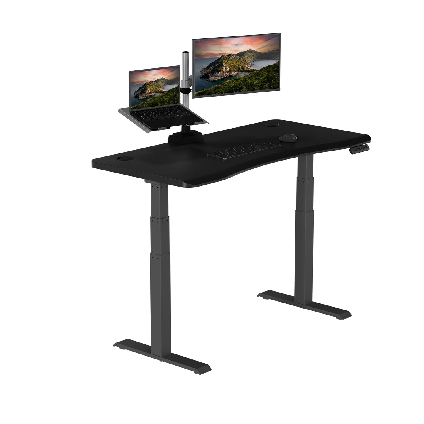 Vari Ergo 54x26 Electric Standing Desk – Height Adjustable Sit Stand VariDesk + Curved Waterfall Edge, 4 Memory Settings, Quick Assembly, Cable Management, 200 lb Capacity – Black (2 Boxes)