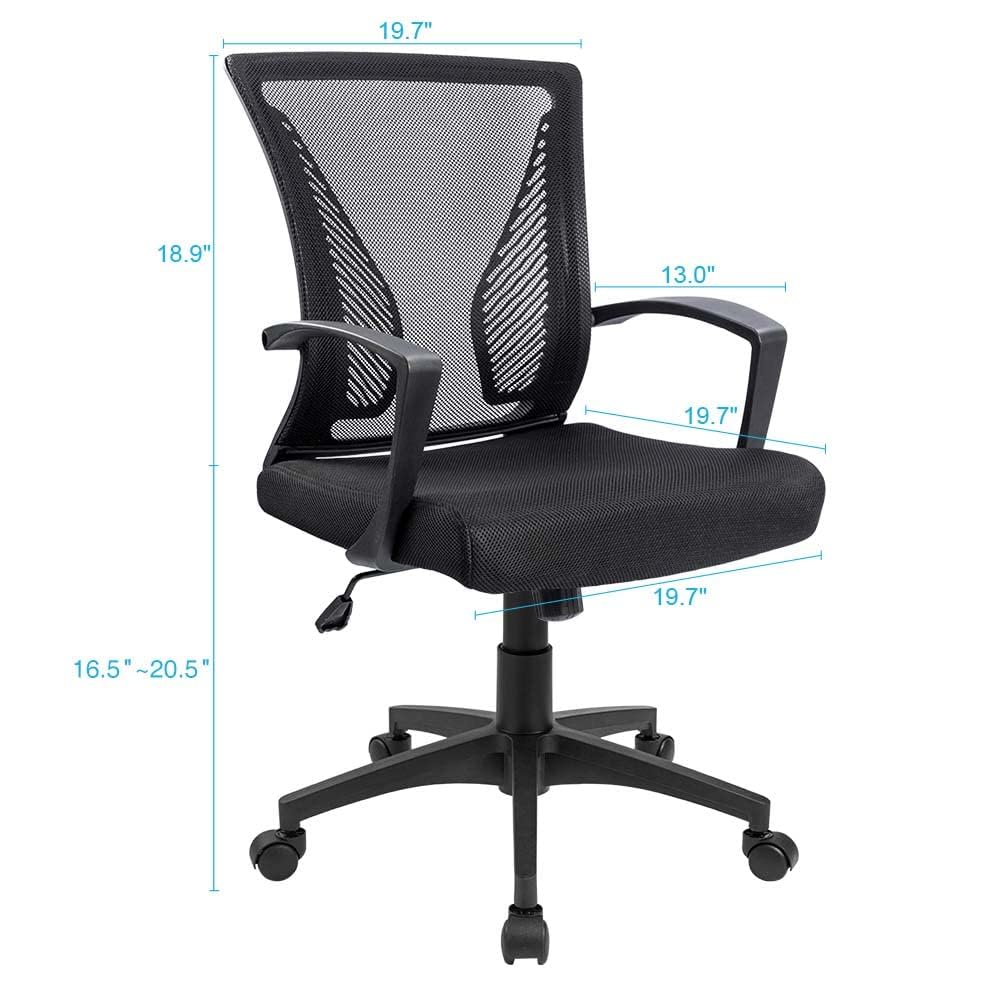 Furmax Office Chair Ergonomic Computer Desk Mesh Chair Mid Back Swivel Lumbar Support with Armrest (2, Black)