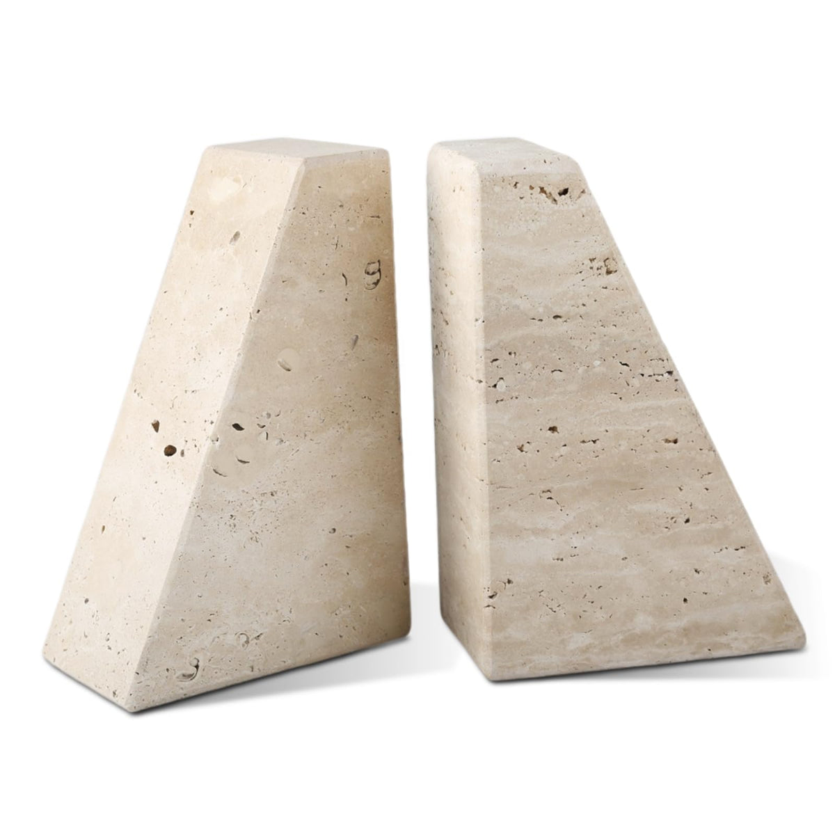 Karibiber Travertine Bookends for Heavy Books, Marble Decorative Bookends for Shelves, Heavy-Duty Stone Book Ends for Hardback Book & Cookbooks, Unique Book Stopper & Holder, Travertino Italy