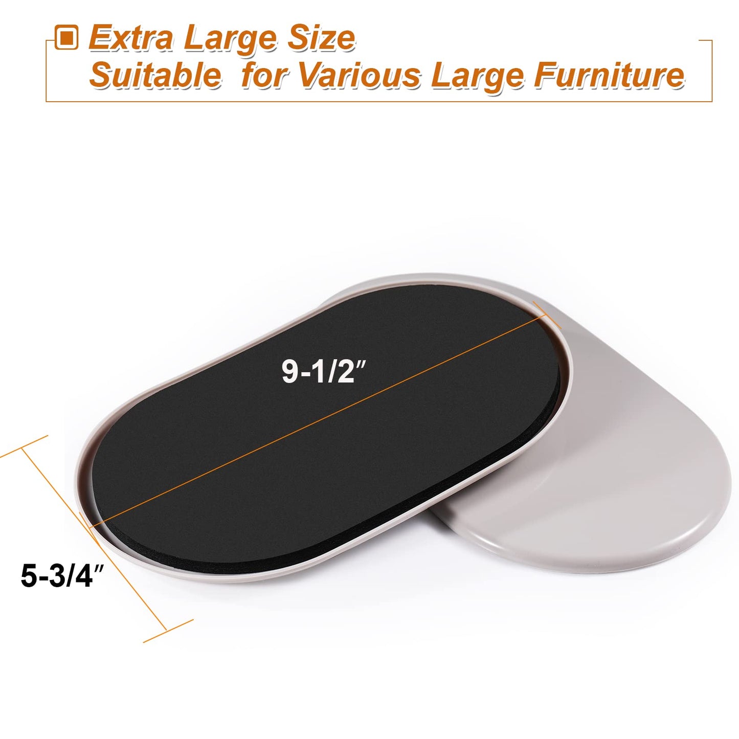 Large Furniture Sliders for Carpet & Hardwood Floors, 8 PCS 9-1/2" x 5-3/4" Oval Reusable Heavy Duty Furniture Movers Sliders, Easily and Safely Move Any Item, Beige