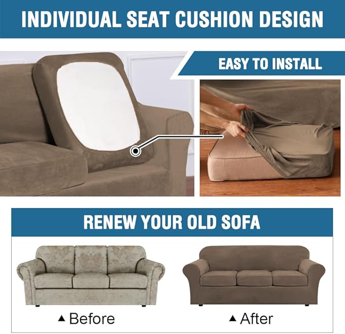 H.VERSAILTEX High Stretch Sofa Slipcover 4 Piece Cover Velvet Furniture
