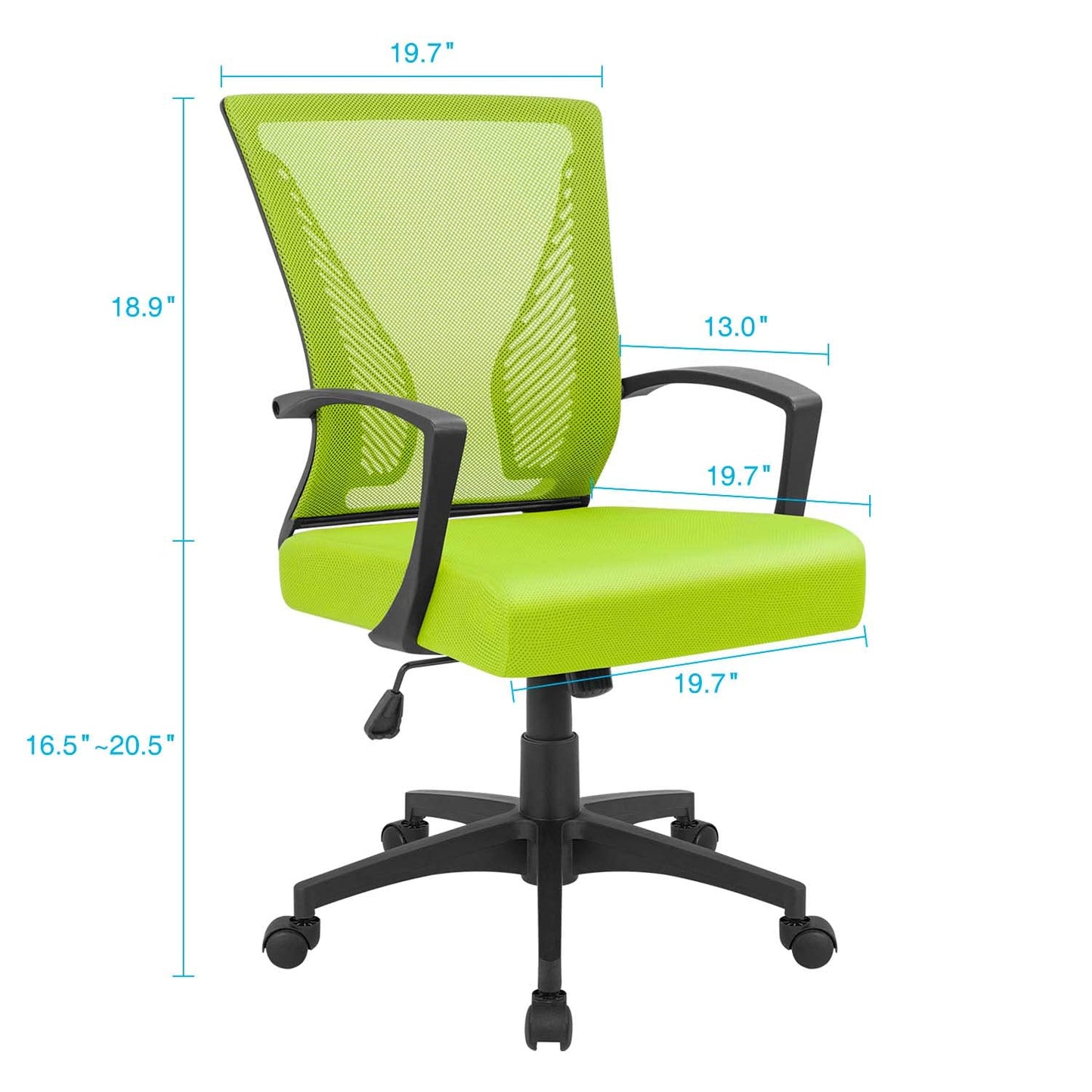 Furmax Office Chair Ergonomic Computer Desk Mesh Chair Mid Back Swivel Lumbar Support with Armrest (1, Cyan)