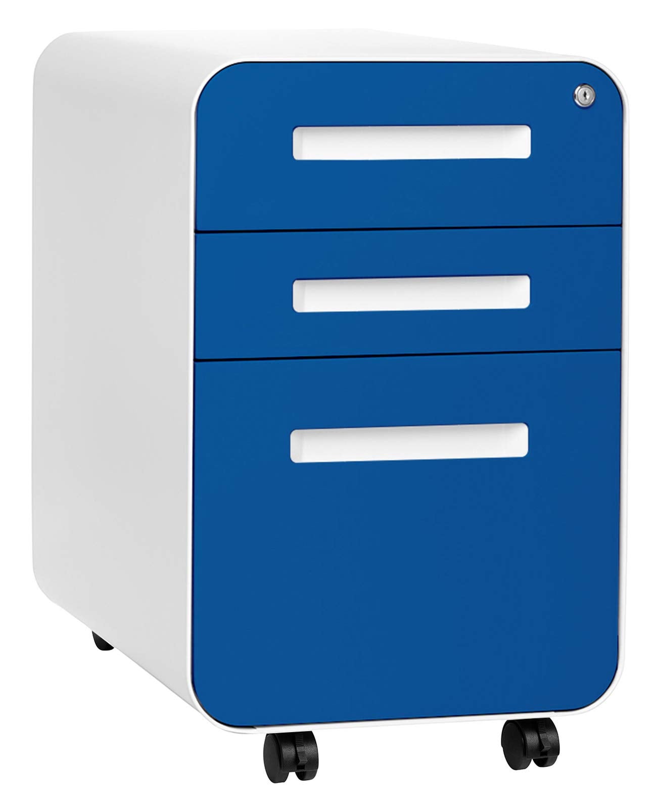 Laura Davidson Furniture Stockpile 3 Drawer File Cabinet with Lock - Under Office Desk Metal Filing Cabinet, Legal/Letter File Folders, Wheels and Stationary Feet, Pre-Assembled, Blue Faceplate