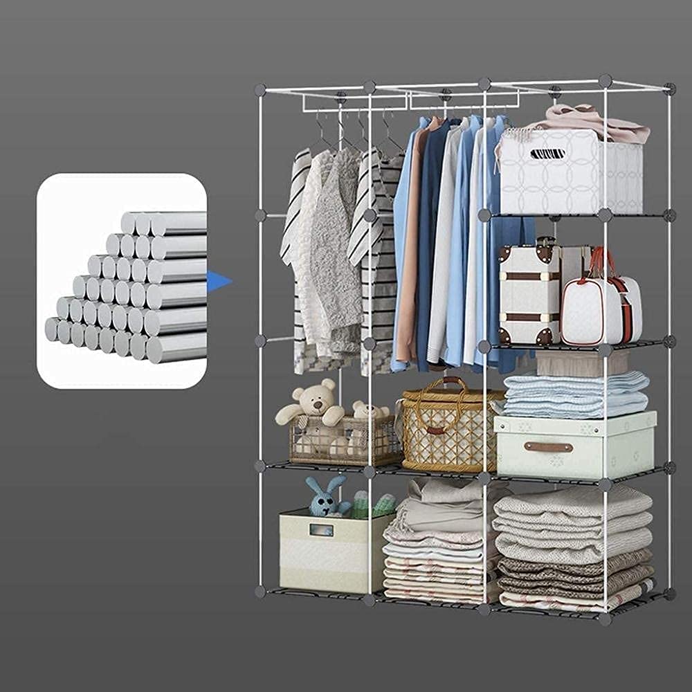 TYUHDUYUR Fabric Wardrobe Folding Storage Cube Organizer Plastic DIY Modular Storage Cabinet Portable Bookcase Clothes Rack