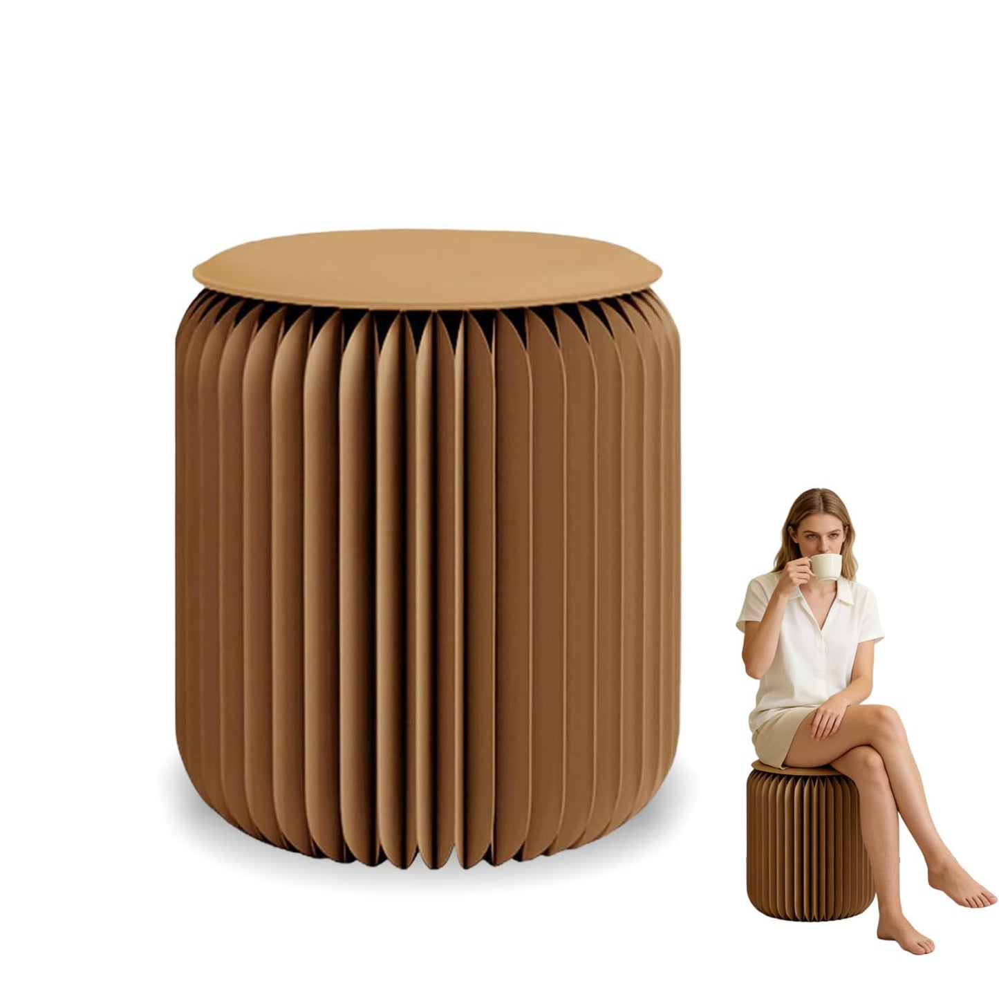 HSBWOPG Foldable Stool — Paper Foldable Stool,Folding Paper Stool,(Book-Sized) ，15 Inches High ，Made from Eco-Friendly Kraft Paper ， Ideal for Home & Travel ， Supports Up to 660 lbs ， Brown