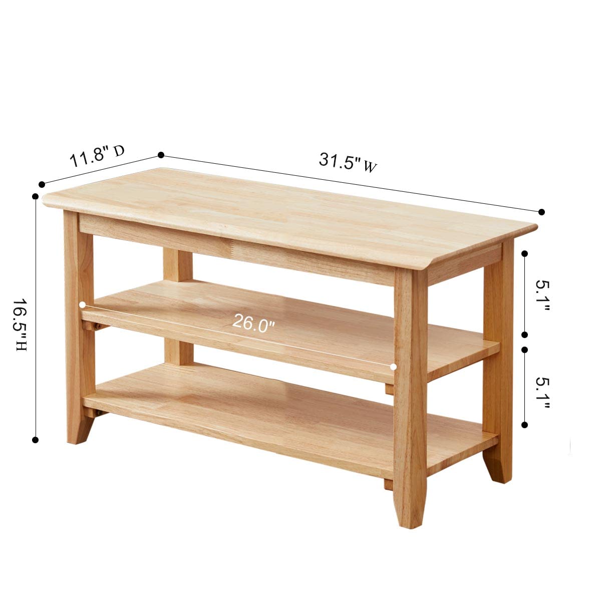 Dewfig Shoe Rack Bench, 3-Tier Shoe Shelf Organizer,6-Pairs Entryway Storage Bench for Hallway, Bedroom, Living Room, Bedroom, Hold up to 550 lbs, Solid Wood, Natural