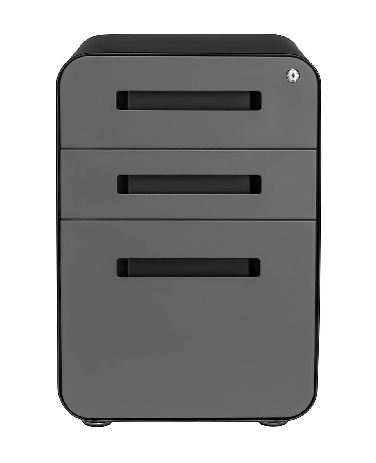 Laura Davidson Furniture Stockpile 3 Drawer File Cabinet with Lock - Under Office Desk Metal Filing Cabinet, Legal/Letter File Folders, Wheels and Stationary Feet, Pre-Assembled, Black/Grey