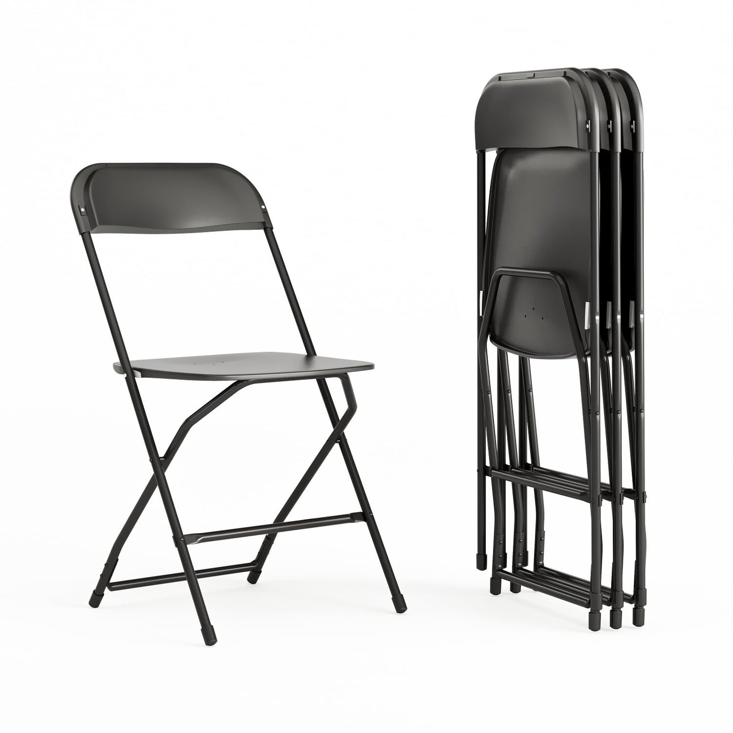 Flash Furniture Hercules Series Plastic Folding Chairs for Parties and Weddings, Stackable Commercial Event Seats with 650-lb. Static Weight Capacity, Set of 4, Black
