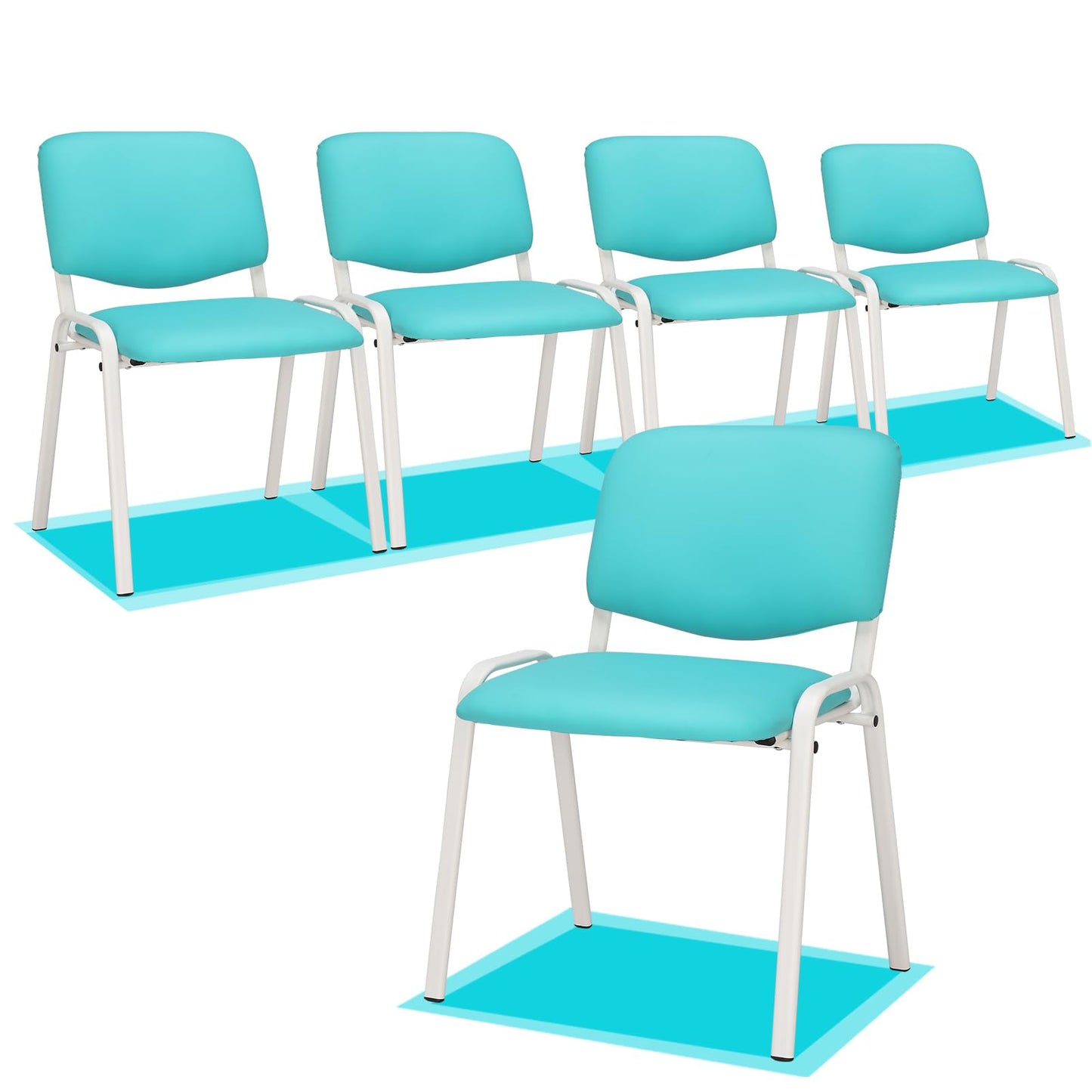 VINGLI Blue Waiting Room Chairs, 5-Pack PU Church Chairs Conference Stackable Office Guest & Reception Stacking for Meeting, Lobby, Simple&Space-Saving Pu-blue