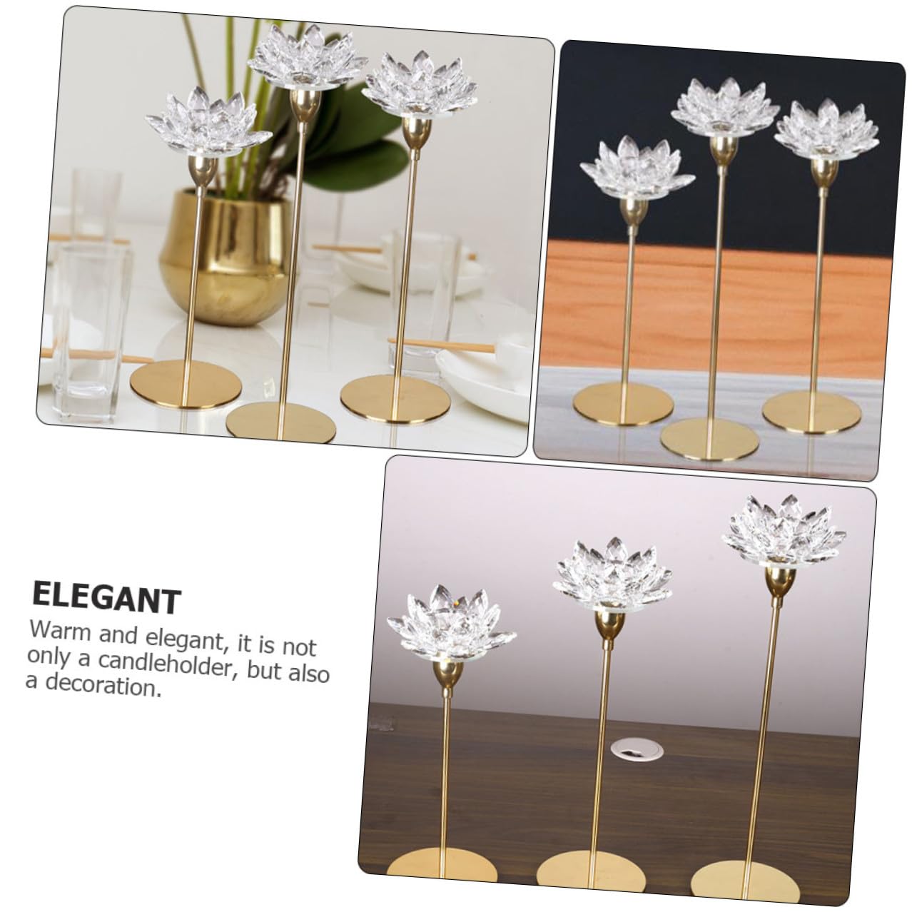 NIYANGLE Modern Simple Metal Crystal Lotus Candle Holder Small Gold Candlestick Decoration for Dining Room Wedding and Romantic Home Décor