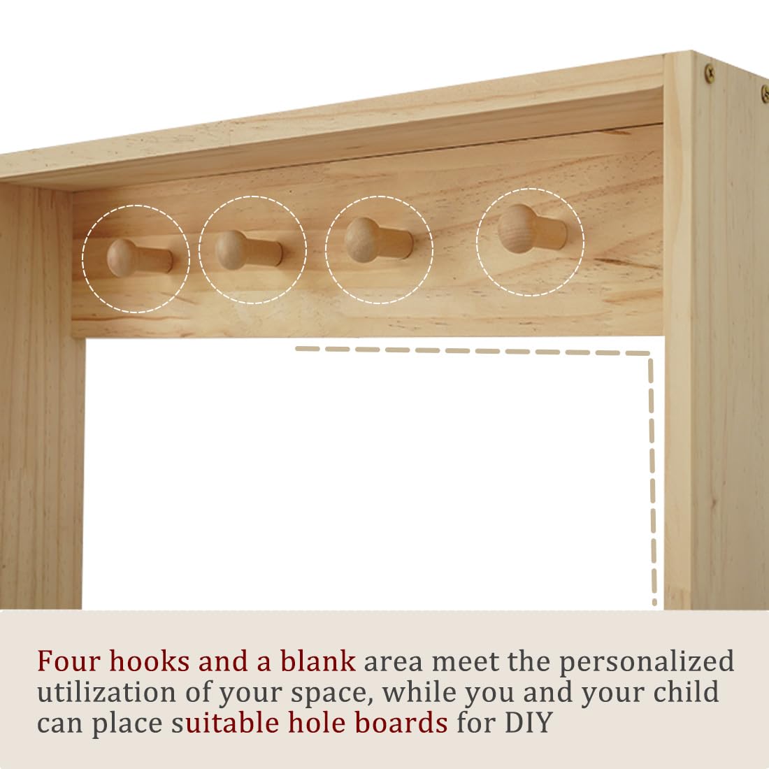 morimoe Wooden Kids Bookshelf, Wall Mount Shelf with Hooks, Organizer for Toys and Books, Space-Saving