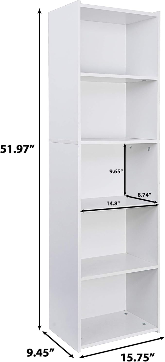 5 Tier Open Bookshelf, 52 Inch Bookcase Storage Rack