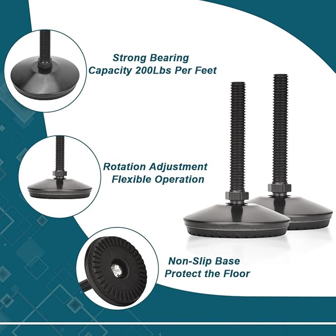 8 Set M8 Leveling Feet with 4-Pronged T Nut, Adjustable Leg Levelers Heavy Duty