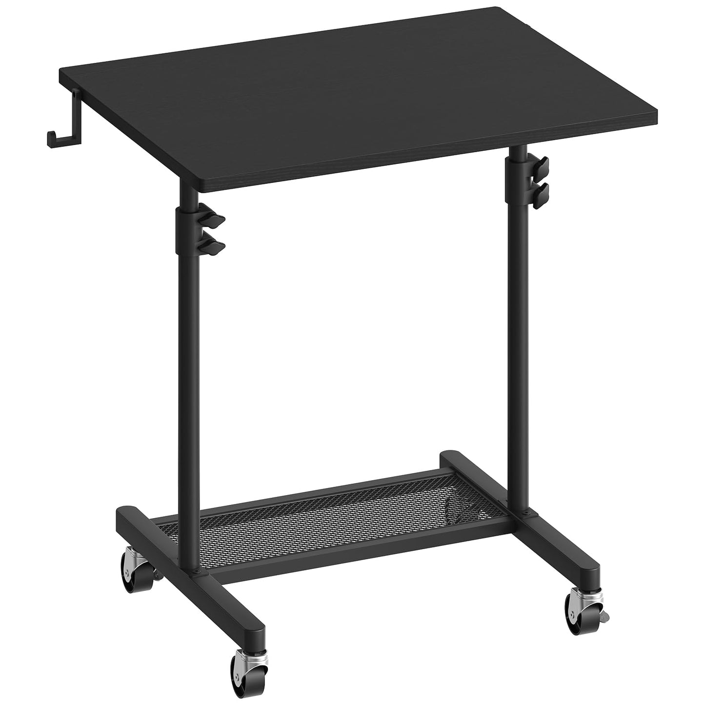 HOOBRO Standing Desk, Rolling Desk Adjustable Height, Portable Podium Stand, Mobile Stand Up Desk with Locking Wheels and Hooks, for Home Office and Living Room Use, Black BB01ZJ01