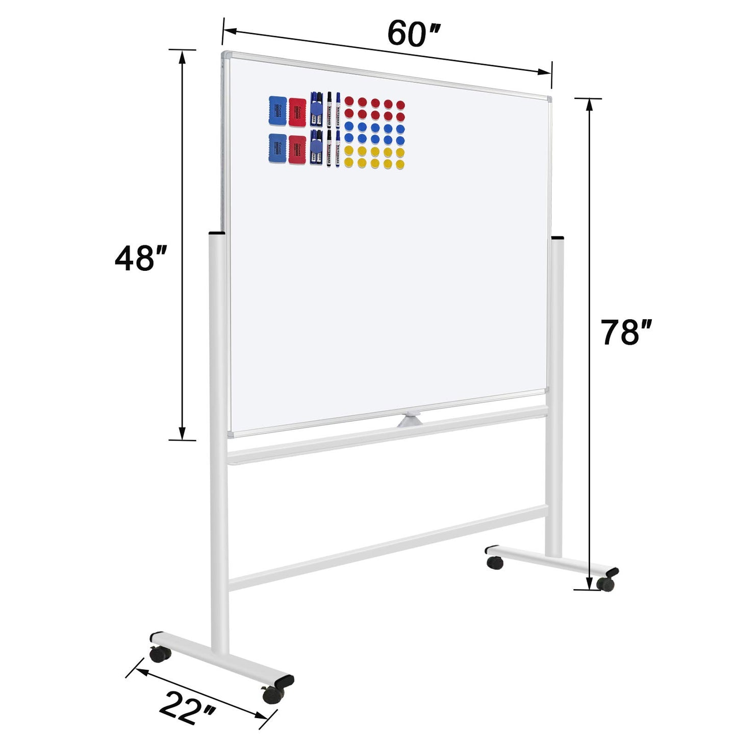 H-Qprobd 60"x48" Mobile Whiteboard Double-Sided Magnetic Dry Erase Board on Wheels - Comercial Rolling White Boards with Sturdy Stand for Home, Office & School