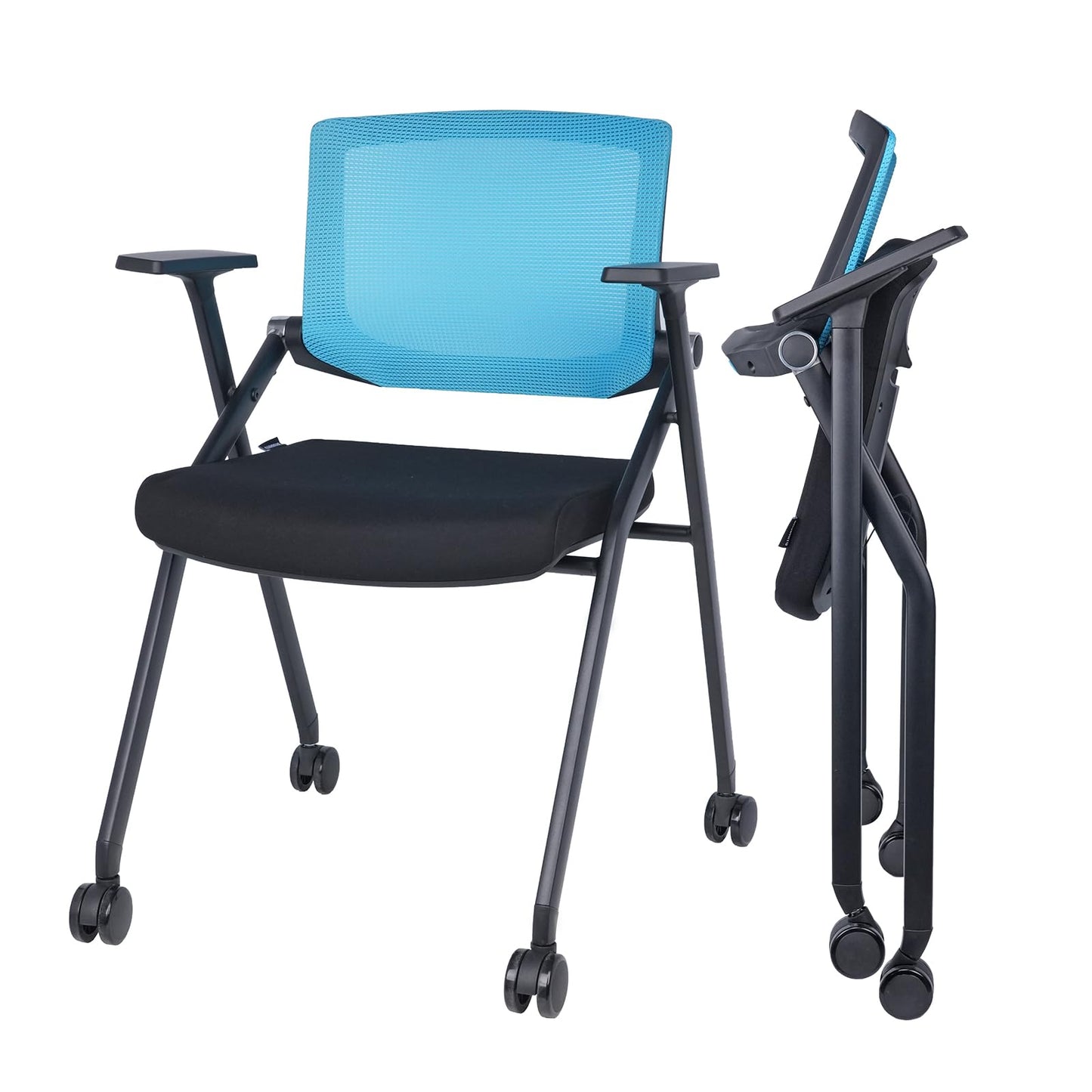 BROBRIYO Upgraded Folding Chair with Wheels and Padded, Ergonomic Mesh Back and Arms for Office, Meetings, Conferences, Receptions, Training Rooms & Folding Office Chairs