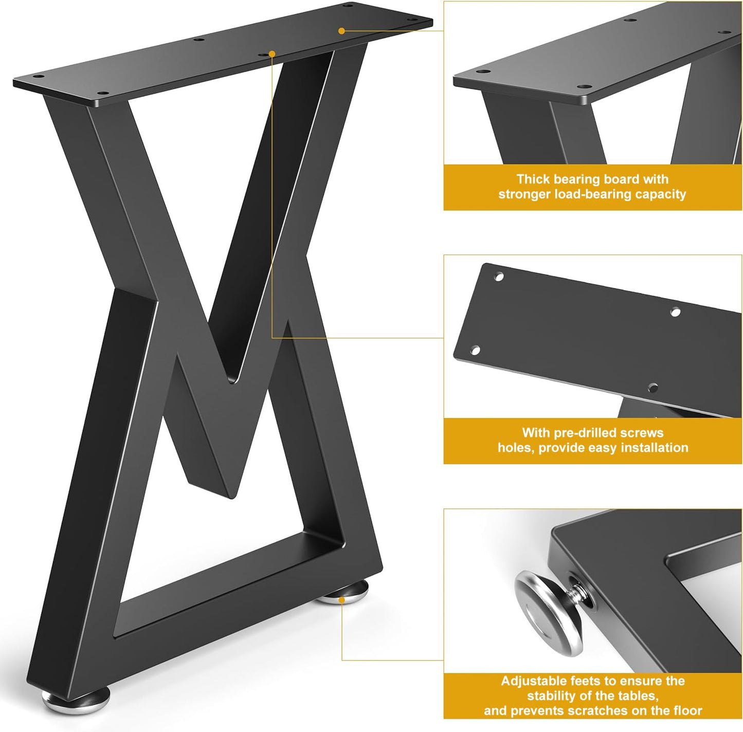 Likapop 36" Metal Coffee Table Legs, Sturdy Black Bench Legs, Suitable for DIY Furniture Legs, Dining Tables, End Table, Chair, Desks, and Benches - 91 cm H x 45 cm W, Set of 2 (36" V-Type)