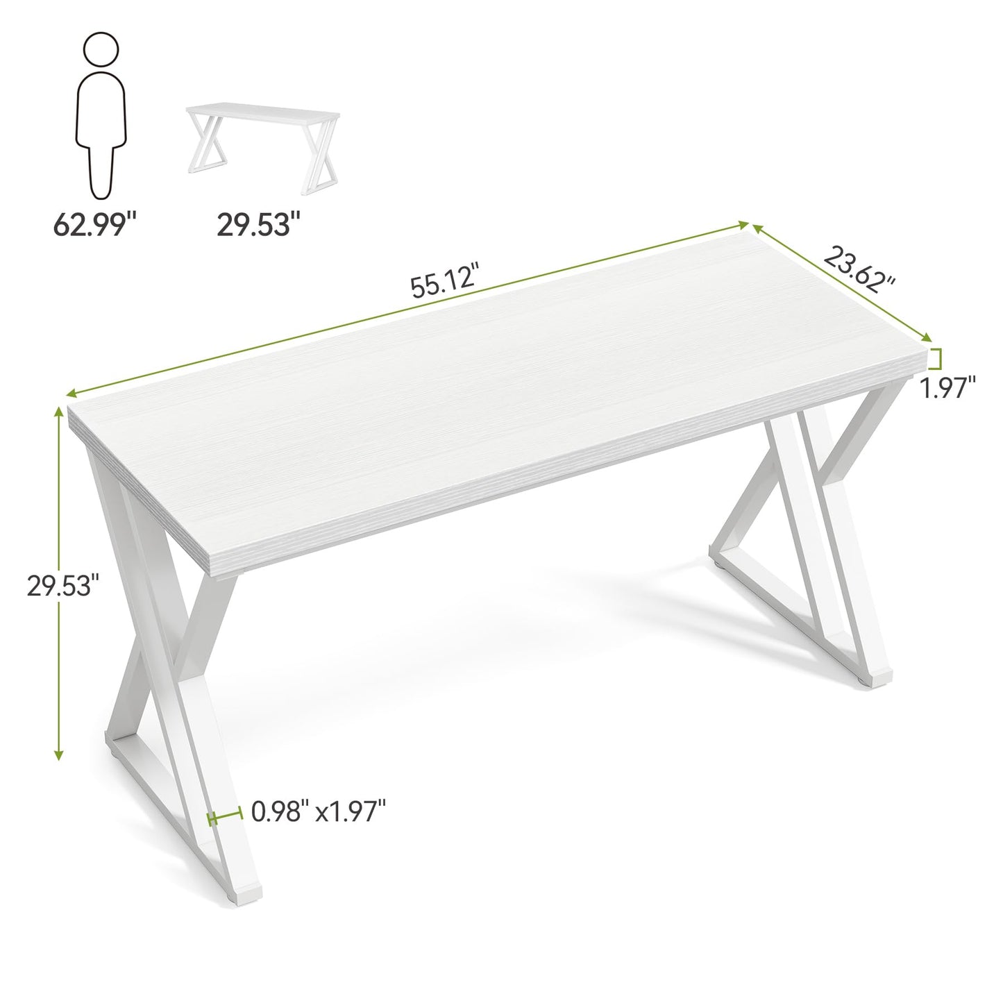 LITTLE TREE 55 Inch Large Simple Industrial Computer Desk Study Writing Table Home Office Workstation,White