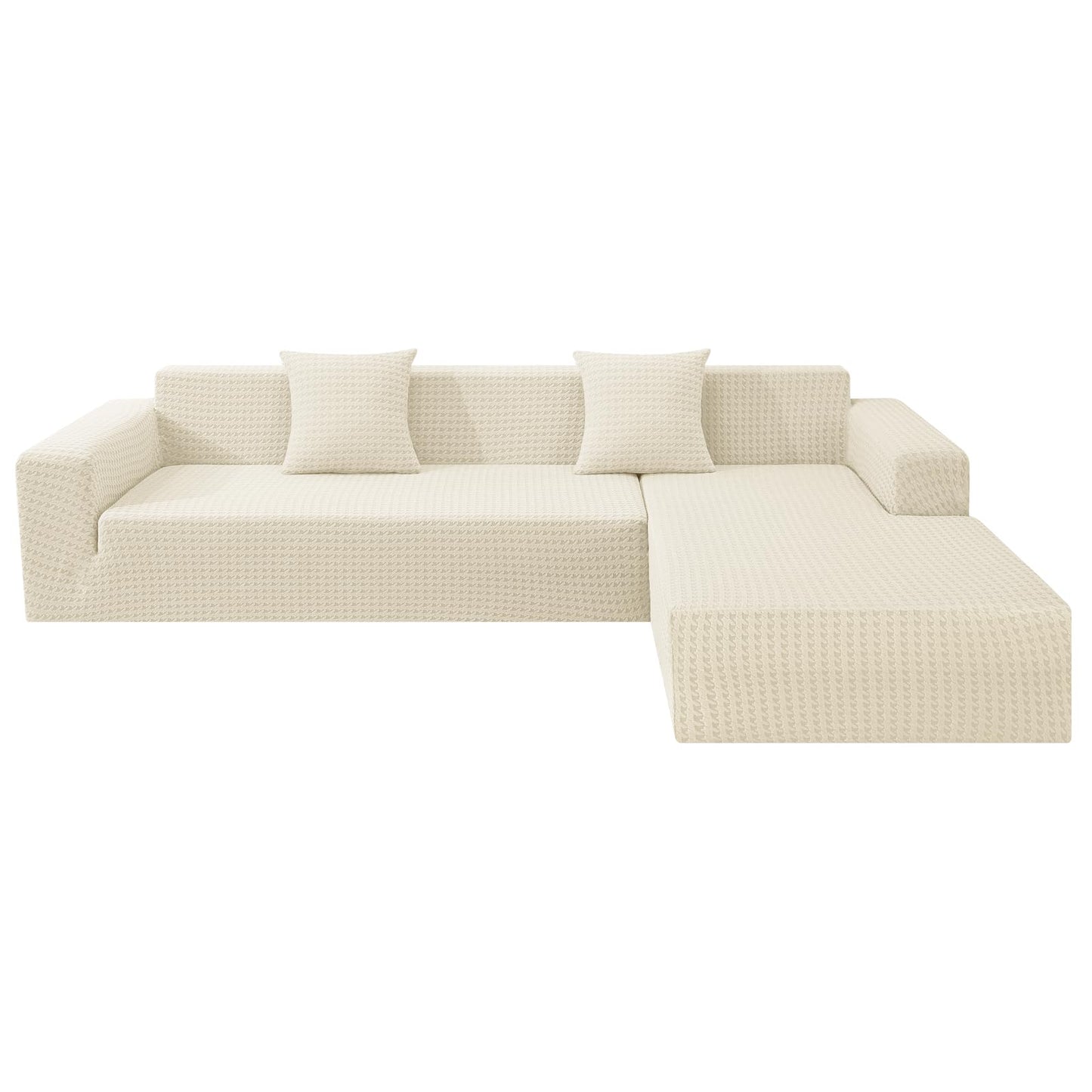 ZNSAYOTX Stretch Sectional Couch Covers New-Houndstooth Texture, Thick Slipcovers with Elastic Bottom for L Shape Sectional Sofa, 2 Pcs Pet Friendly Universal Protector (Sofa or Chaise), Beige