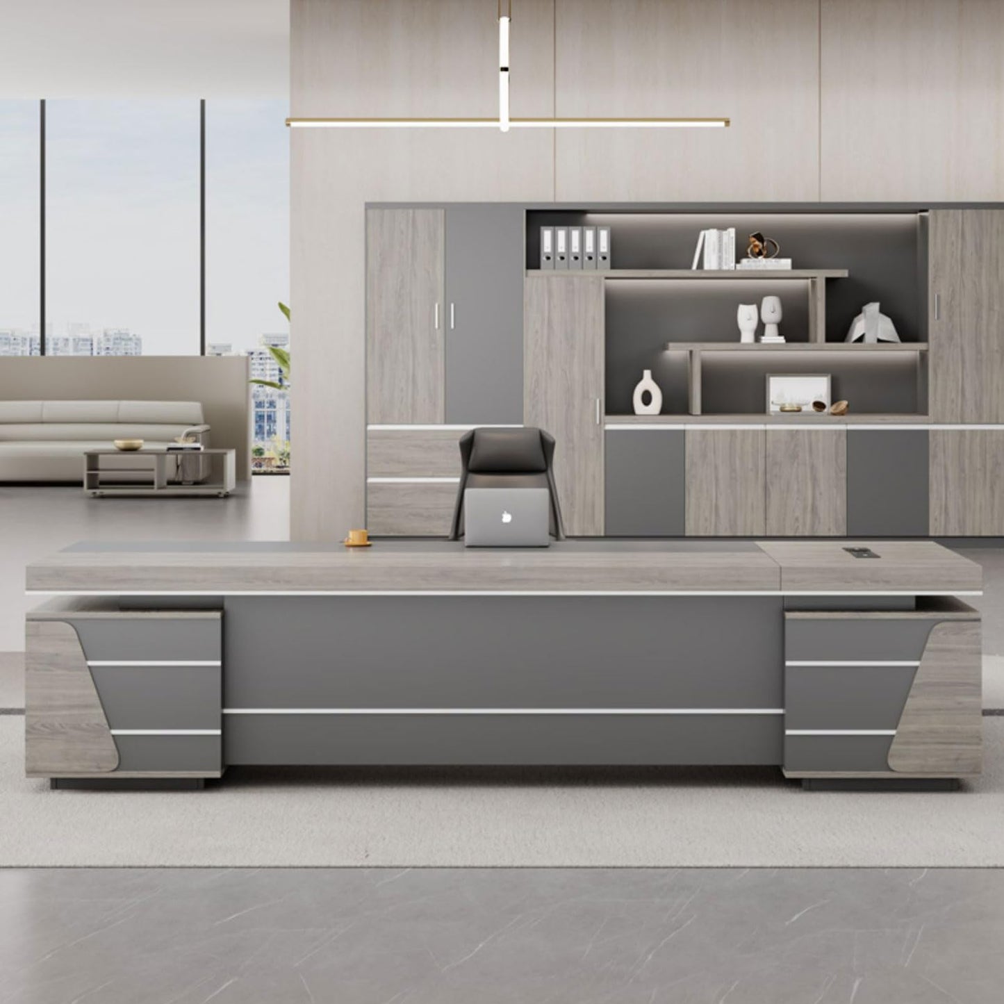 LSIGHTUS L-Shaped Executive Office Desk for CEO Boss Manager with Storage Cabinet, Modern Business Furniture Desk Workstation for Home Office