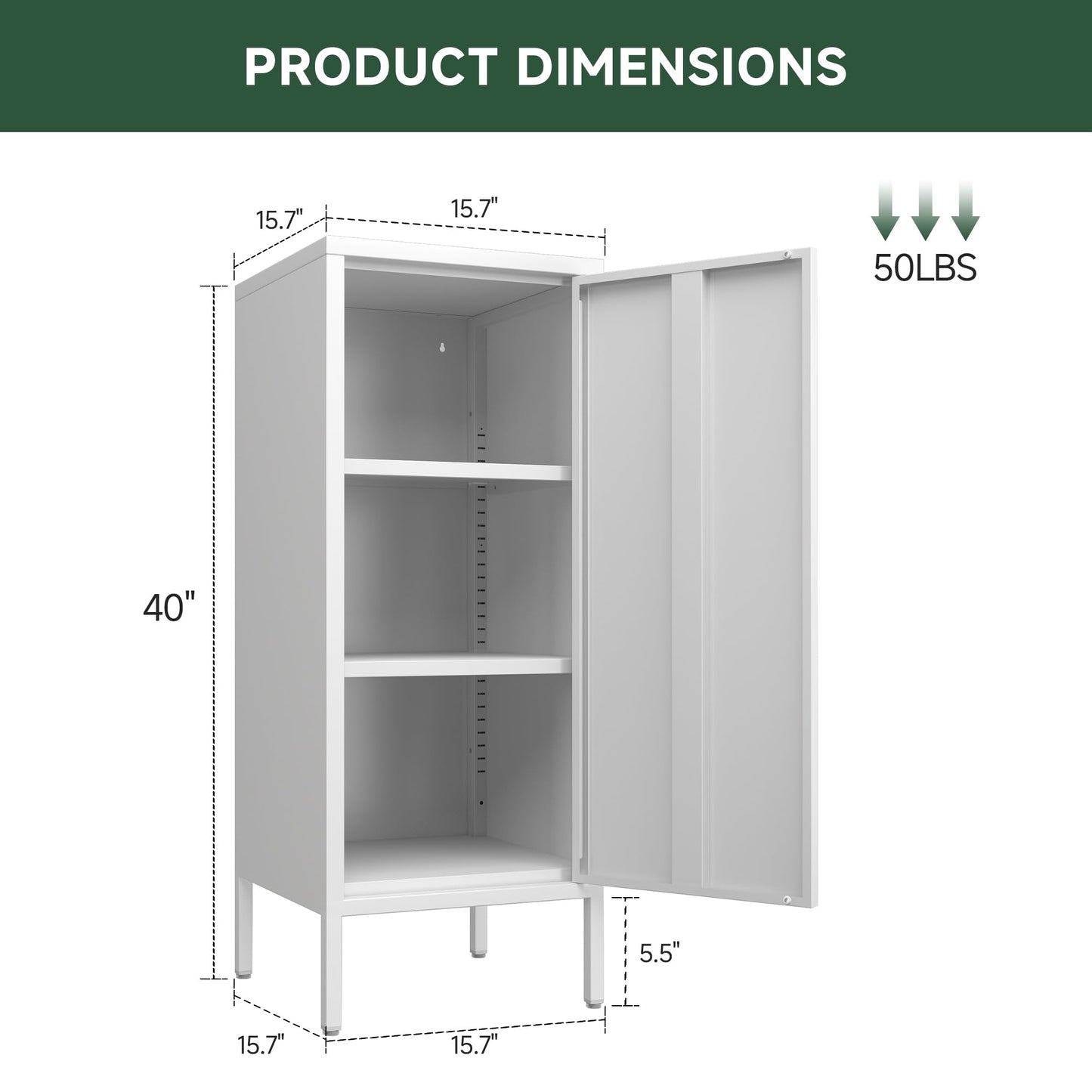 PEROKIER Metal Storage Cabinet with 2 Adjustable Shelves Small Storage Cabinets with Door for Office Kitchen Bathroom Living Room Pantry Garage (White)