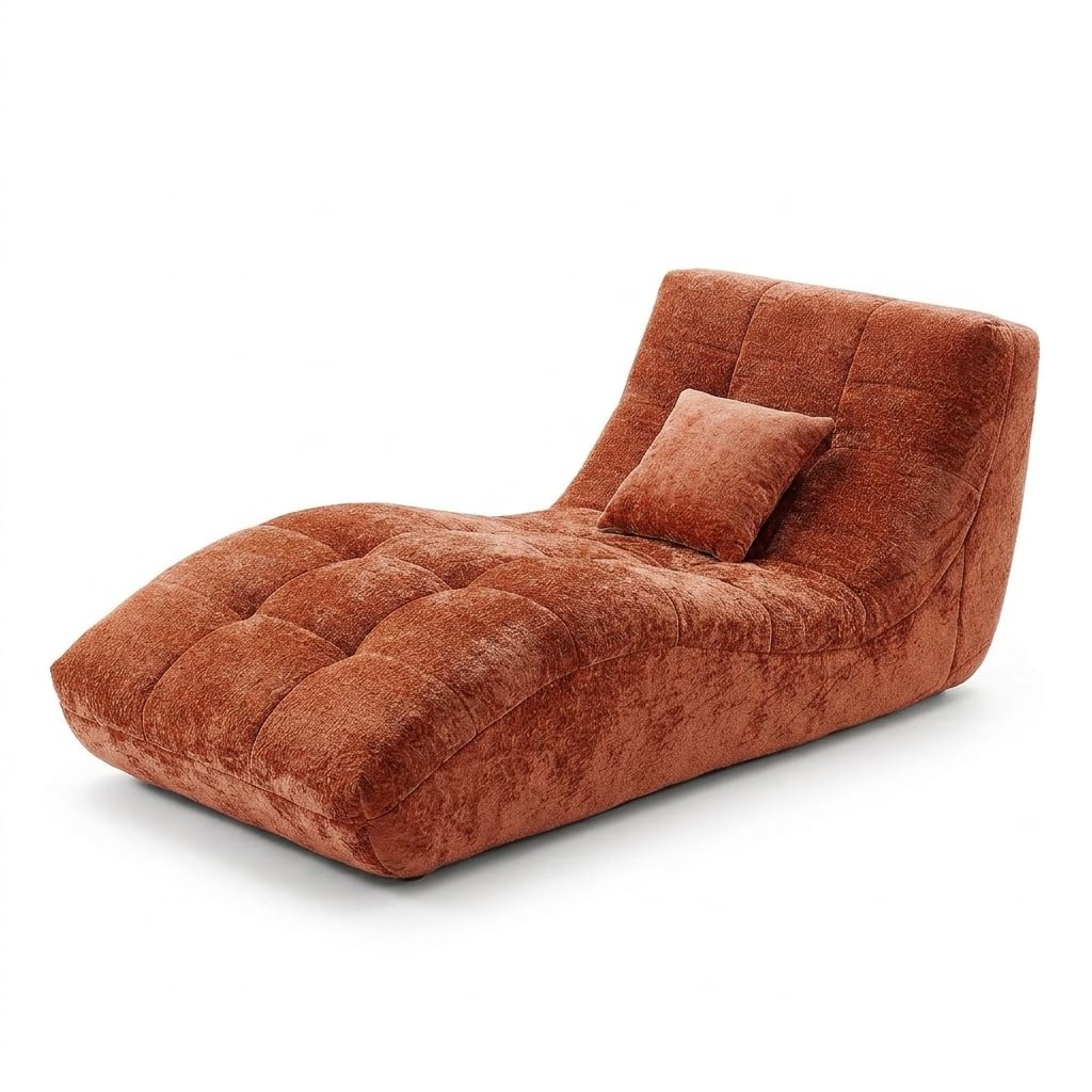 Comeon Chaise Lounge Chair with Backrest, Modern Curved Lazy Floor Recliner Sofa Indoor Oversized Sleeper Chair Comfy Boneless Sofa Bed for Living Room, Bedroom, Apartment (Caramel Orange)