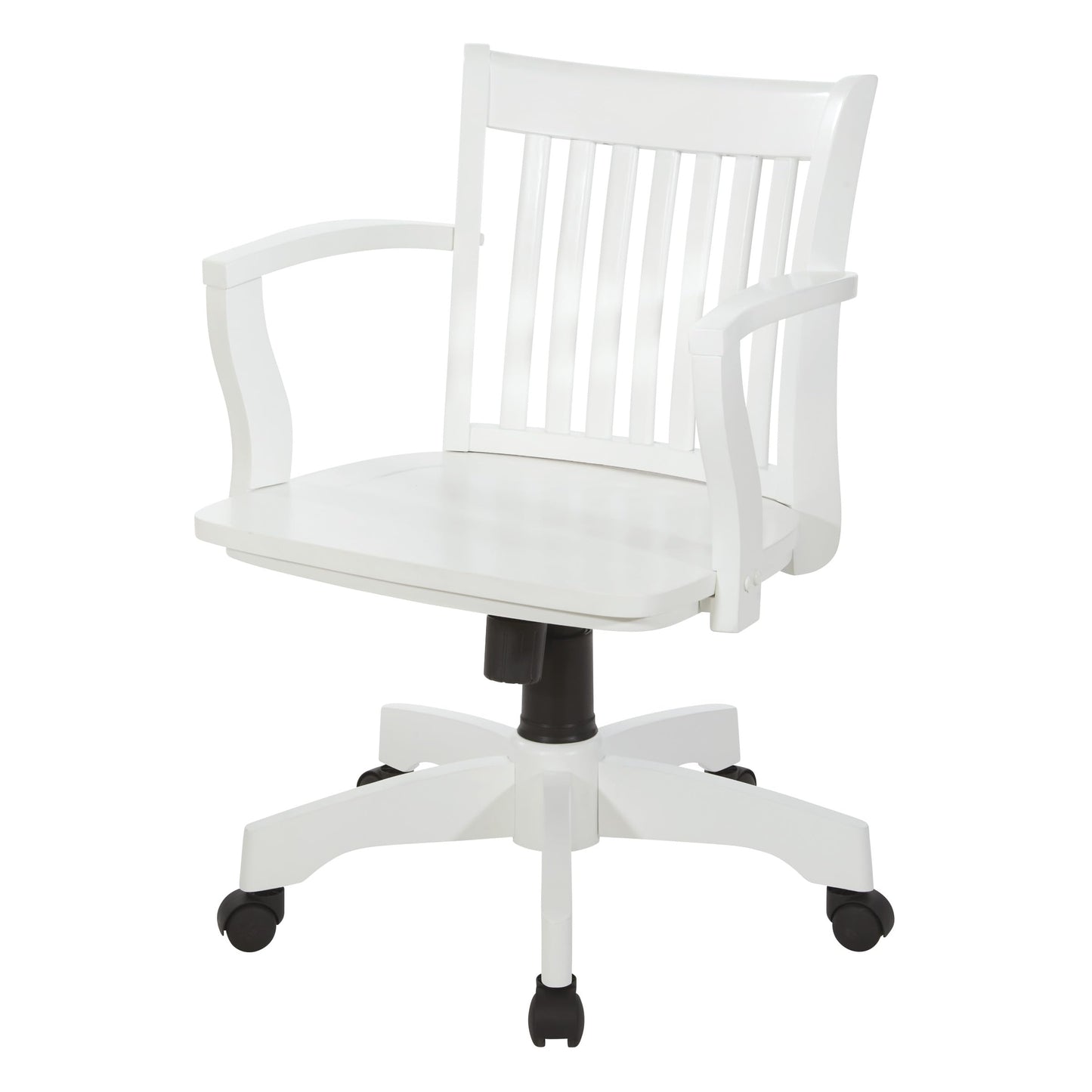 OSP Home Furnishings Deluxe Wood Banker's Home Office Desk Chair with Adjustable Height, Locking Tilt and Heavy Duty Base, White Wood Finish