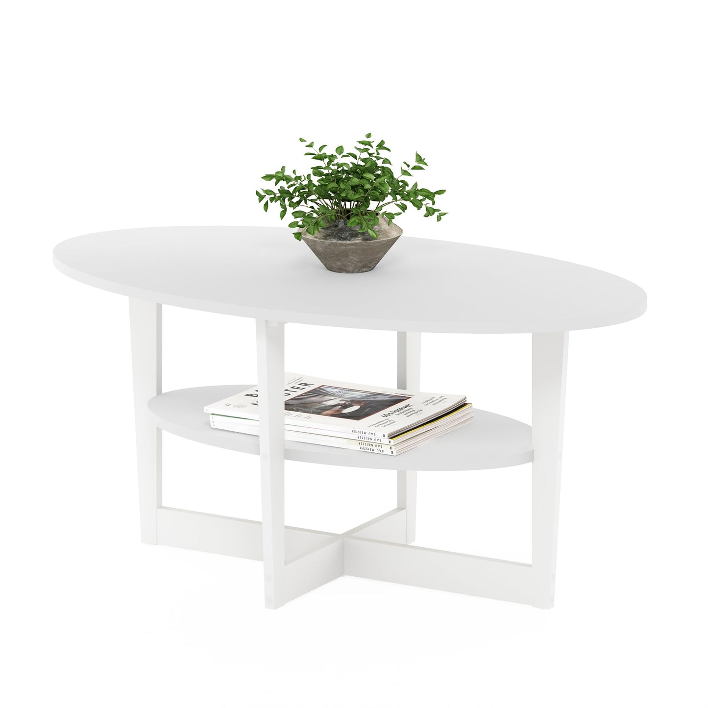 Furinno Jaya Oval Coffee Table, 35.43 (W) x 16.49 (H) x 19.69 (D) inches, White