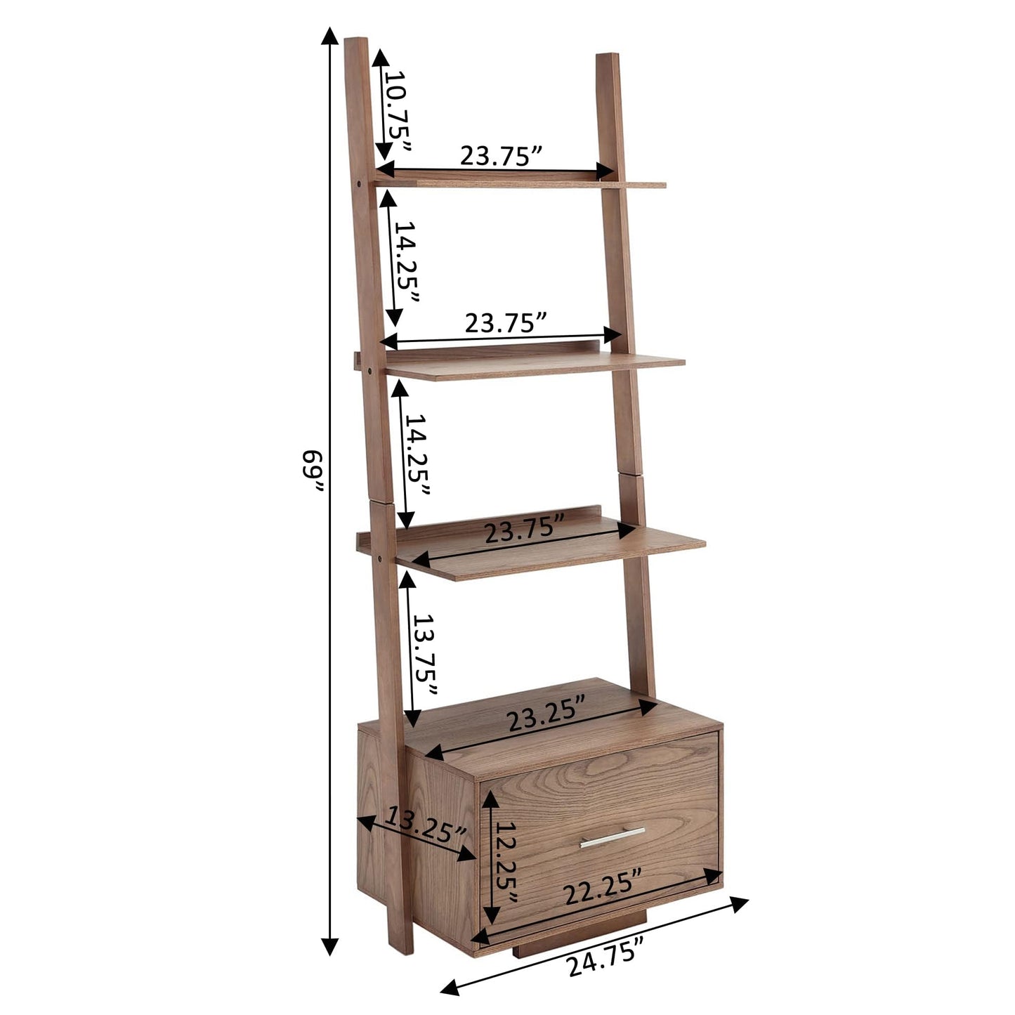 Convenience Concepts American Heritage Ladder Bookcase with File Drawer, Driftwood