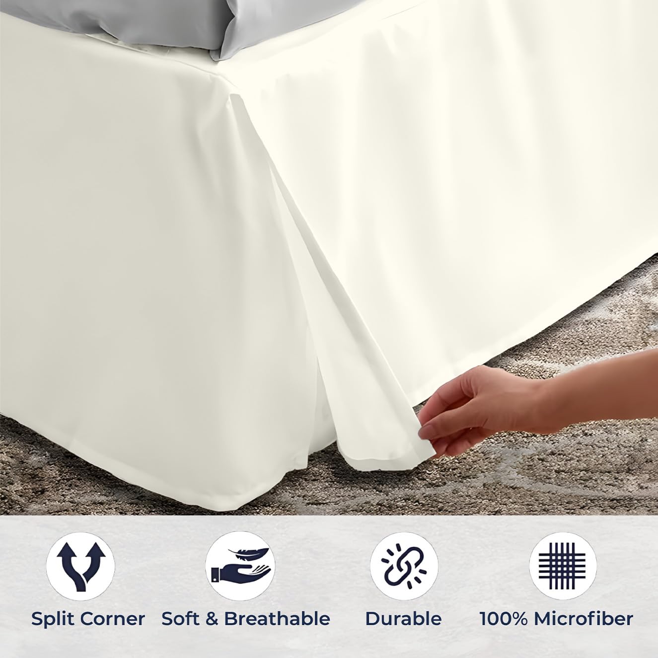 SGI bedding 12 inch Drop Bed Skirt Full Size - Platform Style with Secure Fit, Classic Tailored Look, Elegant Pleated Style Dust Ruffle, Split Corners, Microfiber - Ivory
