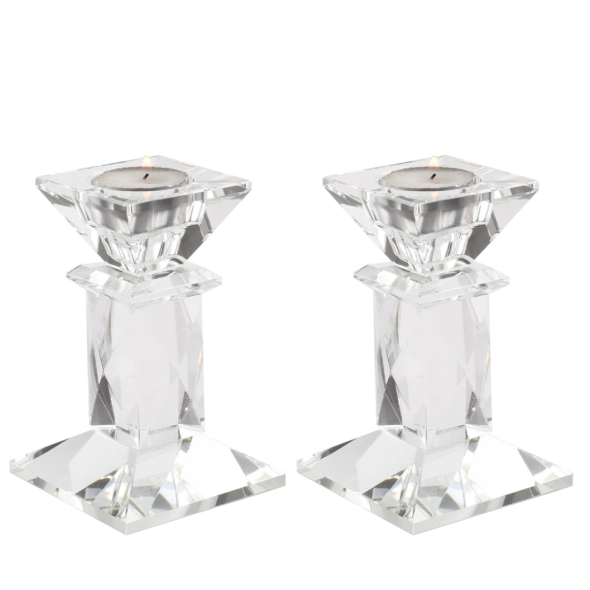 Marvala Crystal Candle Holders Set of 2, Double-Sided Design for Tea Lights & Taper Candles, Decorative Lighting Centerpiece for Home Decor, Wedding, Gift (Holiday, Birthday, Housewarming)