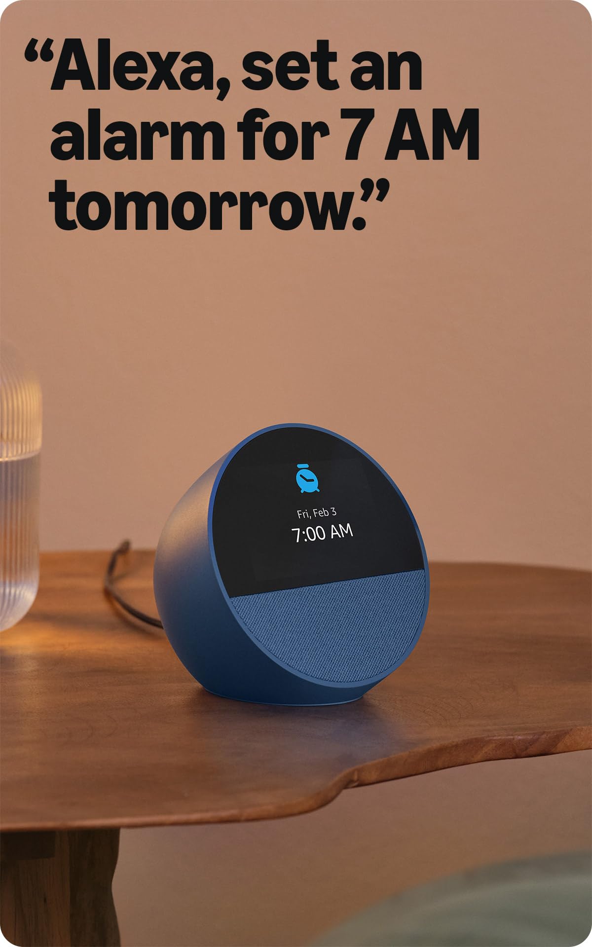 Like-New Amazon Echo Spot (newest model), Great for nightstands, offices and kitchens, Smart alarm clock, Designed for Alexa+, Glacier White