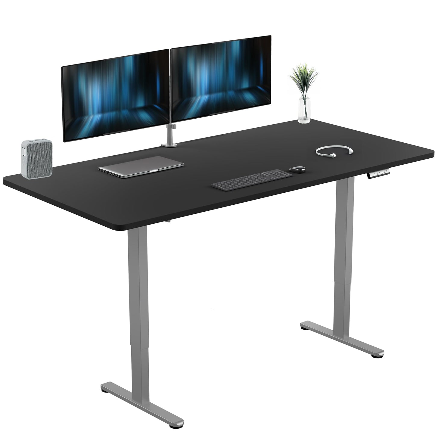 VIVO Electric 71 x 36 inch Standing Desk, Dual Motor Memory Controller Height Adjustment, E2B Series, Black Top Gray Frame, DESK-KIT-E2G7B-36