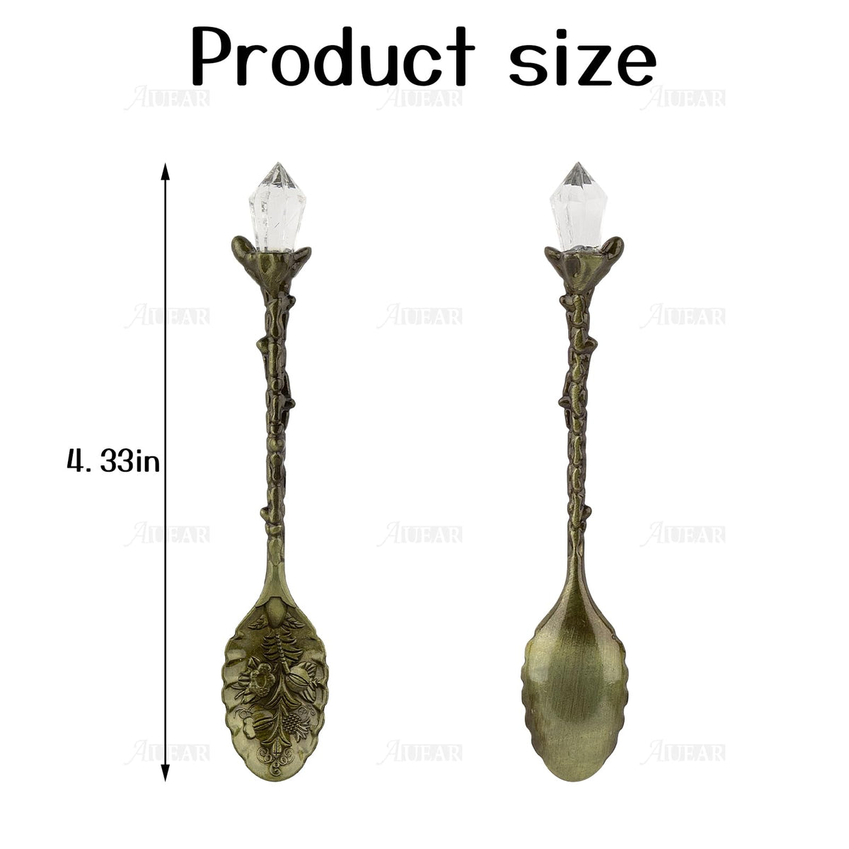 AUEAR, Retro Crystal Antique Alloy Spoon Coffee Tea Dessert Mini Ice Cream Decorative Spoons Set for Home Office (10 Pack)