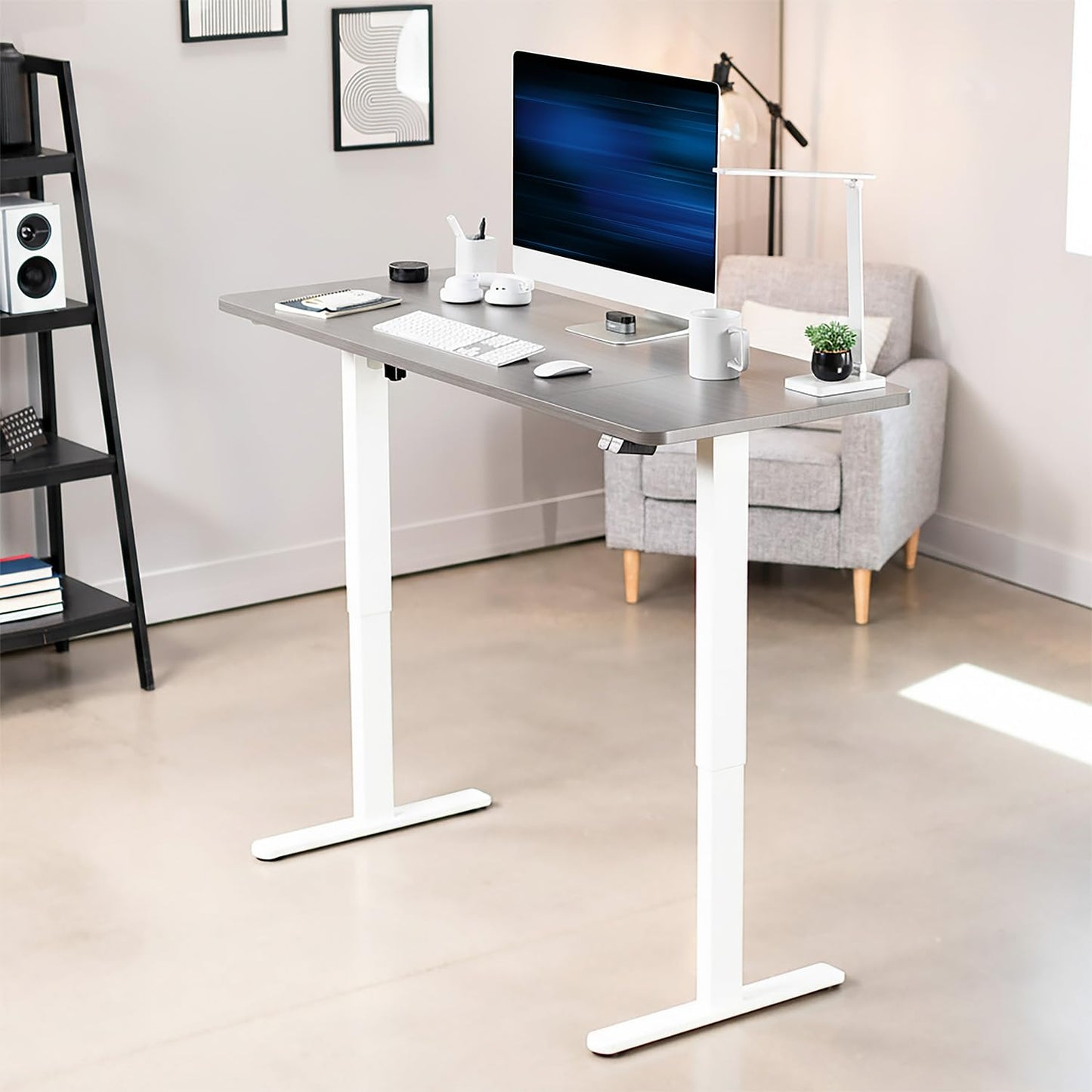 VIVO Electric 60 x 24 inch Stand Up Desk, Height Adjustable, Dark Gray Top, White Frame, Home and Office Furniture Sets, DESK-KIT-W06G