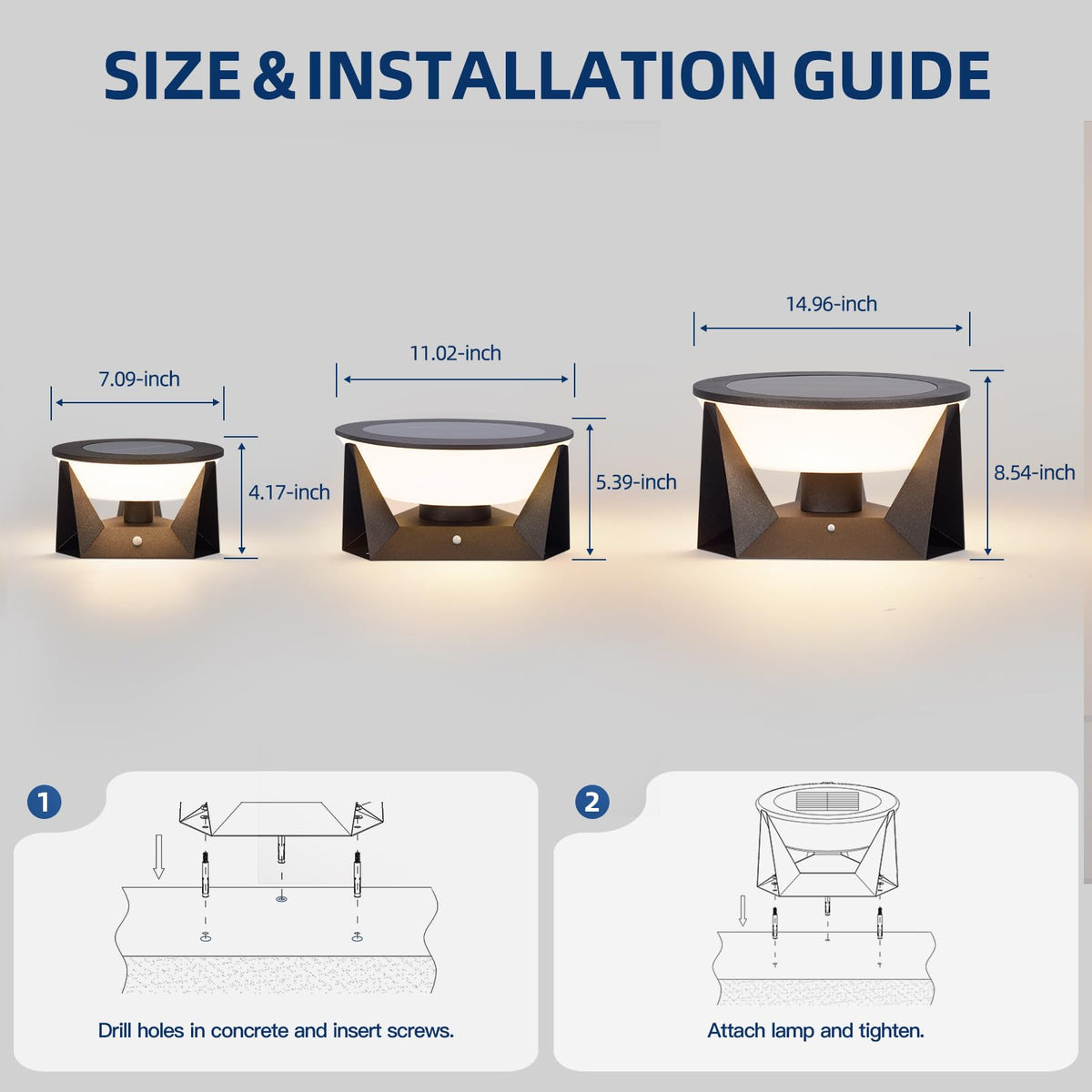 ZRJJMLAN 14.96" Outdoor Solar Post Lights, IP54 Waterproof Solar Column Lights Outdoor, 3000K Modern Pillar Light, Dusk to Dawn Outside Light Columns, Extra Large Post Lamp for Patio Fence Entrance