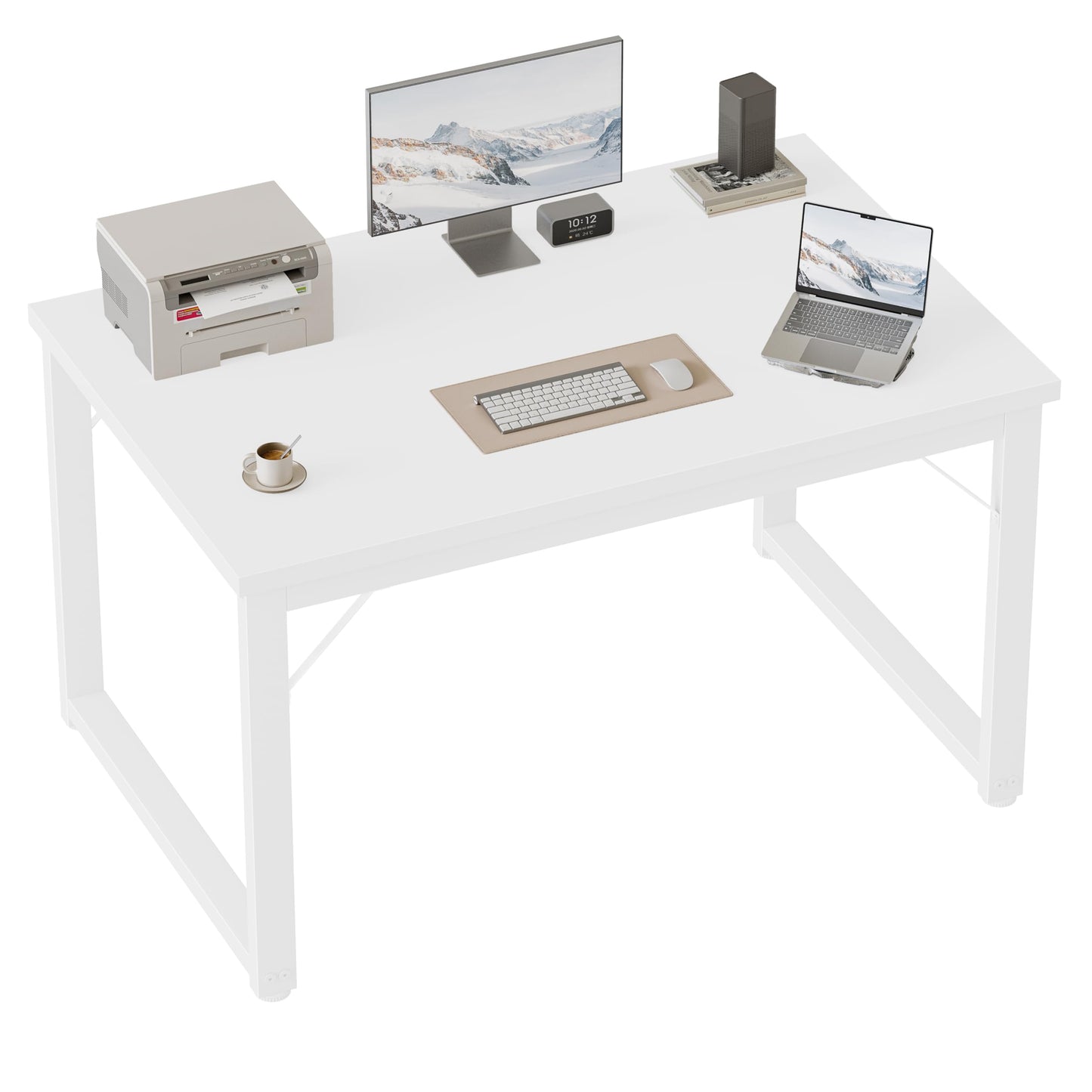 Mericonia 40 Inch Computer Desk, 1" Thick Modern Simple Study Writing Table, Heavy Duty Industrial Office Desk for Home Bedroom Workstation, White
