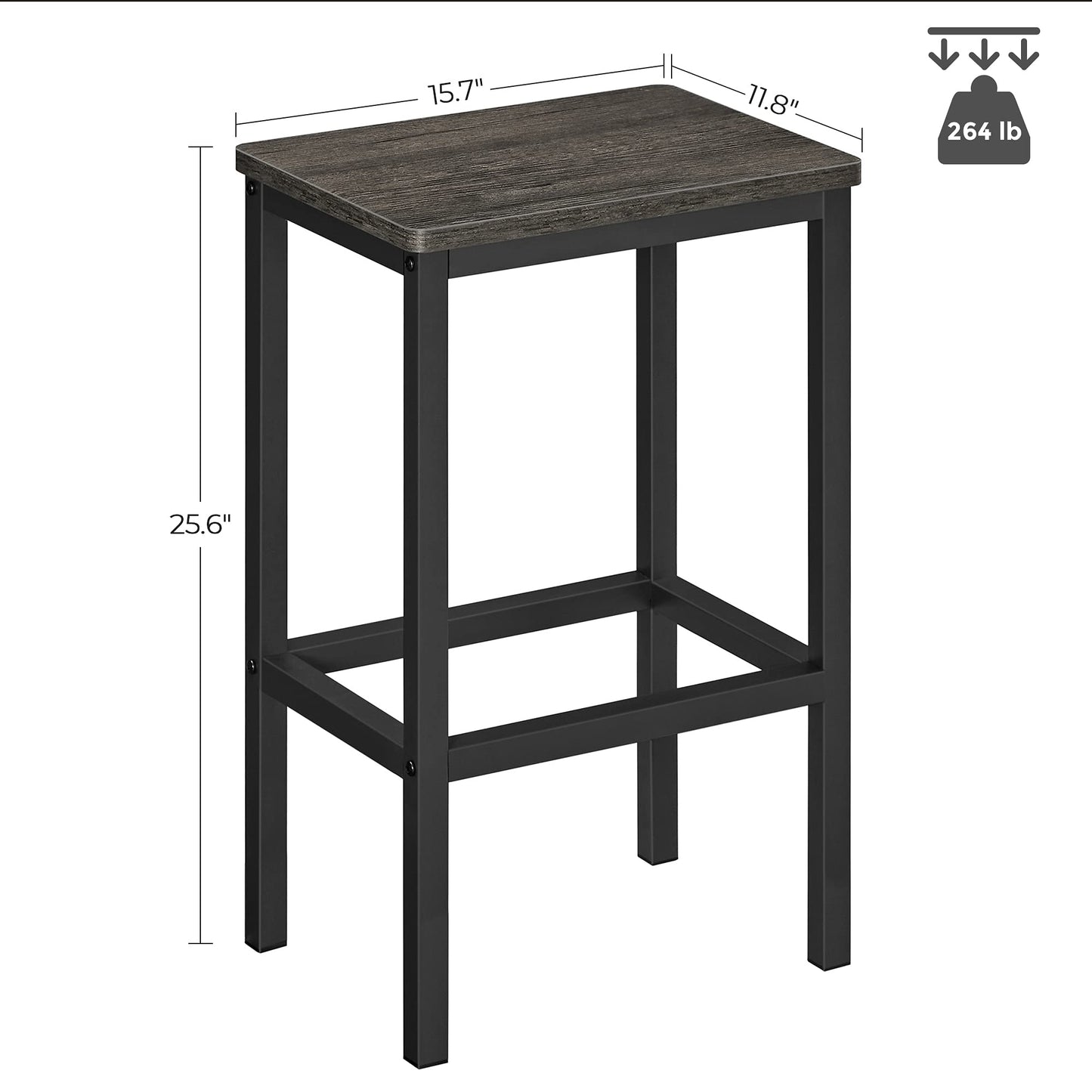 VASAGLE Bar Stools Set of 2, Bar Chairs, Kitchen Breakfast Bar Stools with Footrest, 25.6 Inch Tall, Industrial in Living Room, Party Room, Charcoal Gray and Black ULBC065B04
