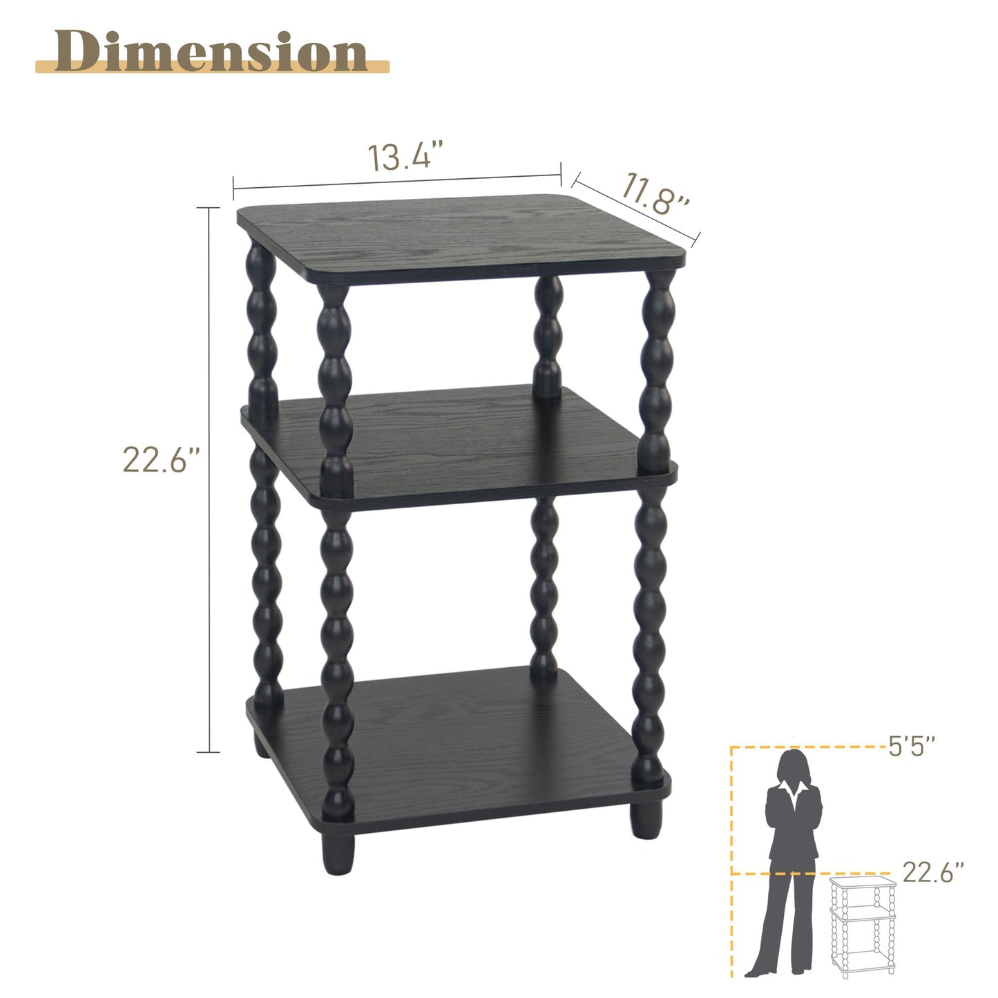 Fultyle Side Table, Small End Table with Storage Shelf, Vintage Nightstand Bedside Table for Living Room, Bedroom, Office and Small Spaces (Black)