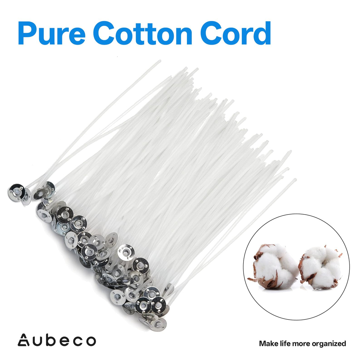 Aubeco 240Pcs Candle Wick, Low Smoke 6 Inch Pre-Waxed Cotton Wick with Tabs, Natural Cotton Core for Candle Making, Soy Candle DIY
