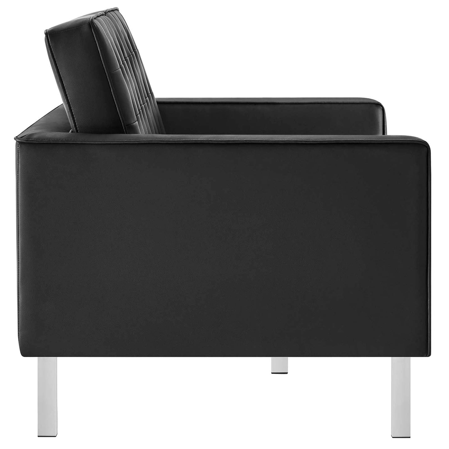 Modway Loft Tufted Button Faux Leather Upholstered Loveseat in Silver Black